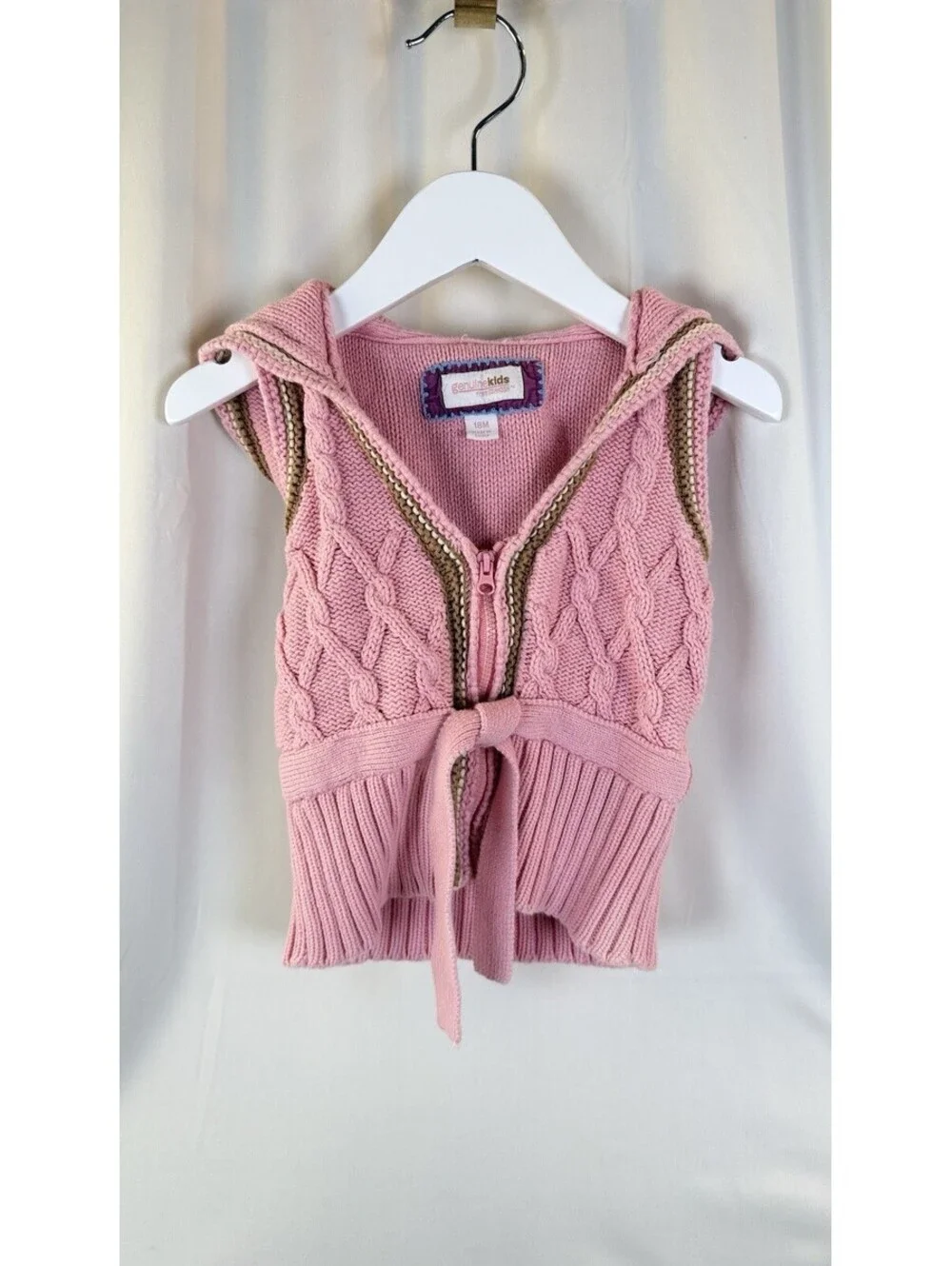 Genuine Kids From Oshkosh Girls Vest, Hooded Knitted Vest, Pink Color, Size 18mo